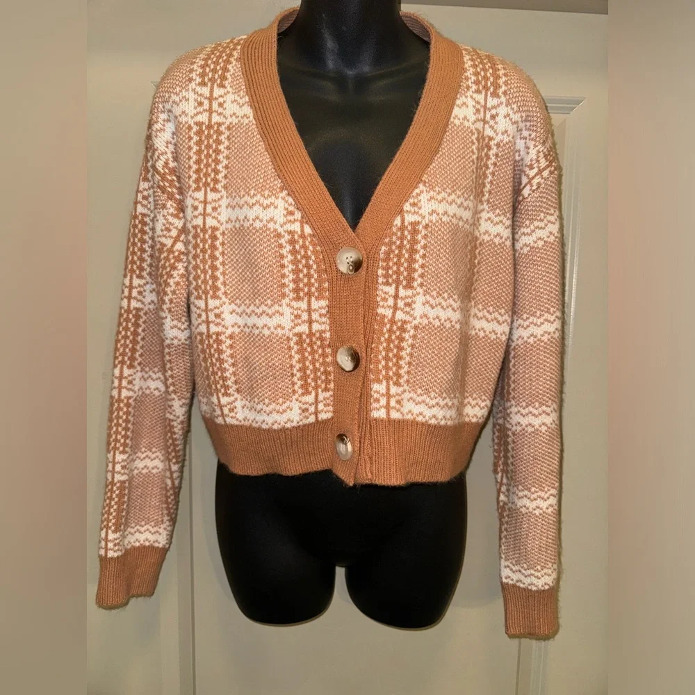 Princess Polly Pink Check Cropped Cardigan size M/L - Picture 6 of 13